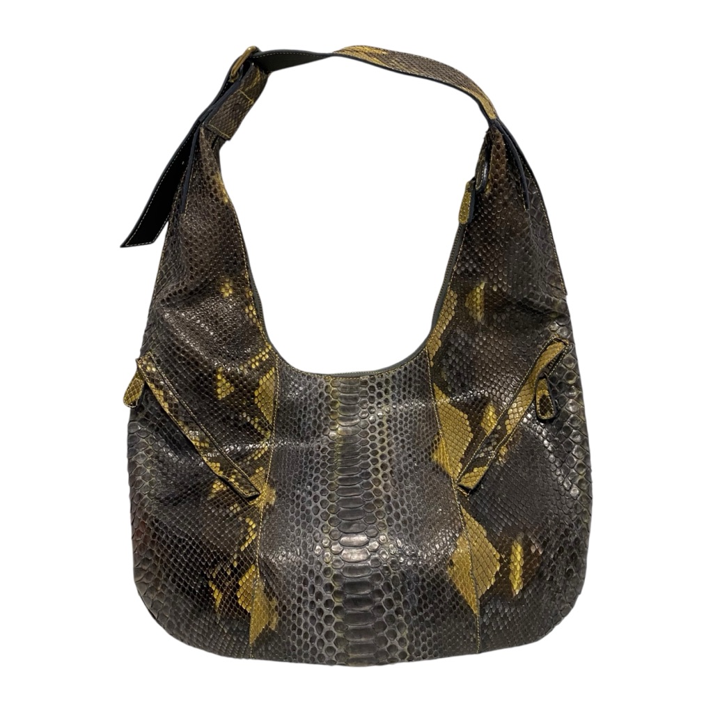 Paolo Bentini Gray/Green Textured Reptile Print Handbag